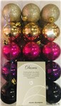 Confezione 30 palline assortite dimensione 6 cm oro/fucsia/viola