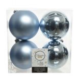 Confezione 4 palline azzurre 10cm in plastica, shiny/matt