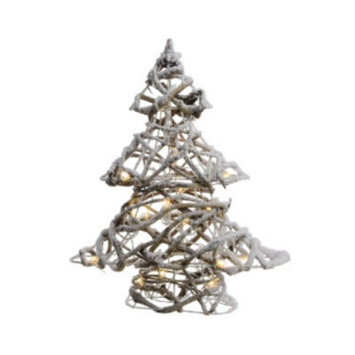 Albero 20 Led in rattan con neve a batteria