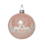 Pallina in vetro trasparente blusk pink con renna e alberi d.8cm