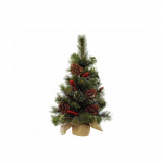 Mini albero con bacche e pigne 45cm con base sacco di juta